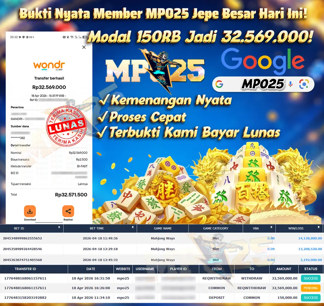 MPO25 BERMAIN MAHJONG WAYS DAPAT JACKPOT WD Rp.32,569,000- DI BAYAR TUNTAS